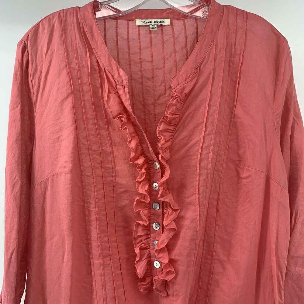 Black Rainn Pink Ruffle Popover Blouse Medium - Picture 3 of 8